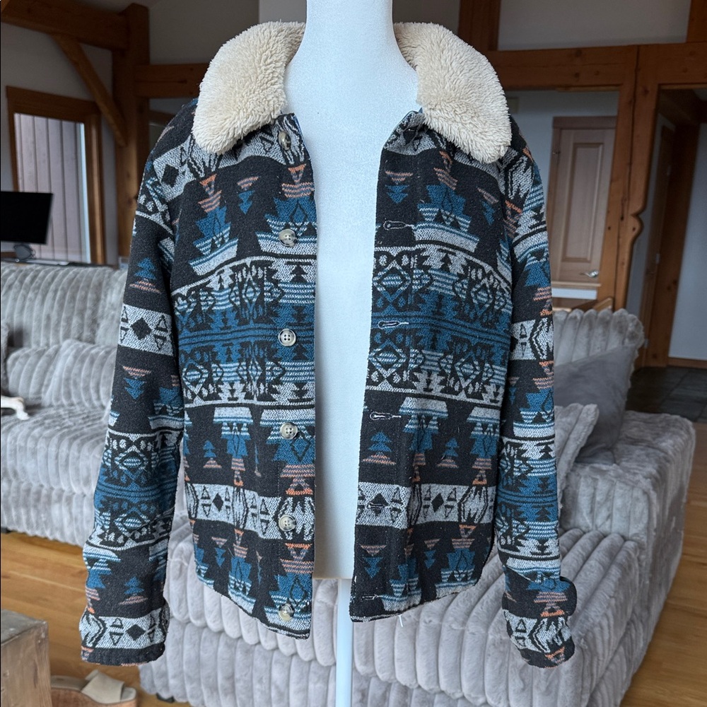 Reversible Aztec/Jean Pattern Jacket with Sherpa … - image 1